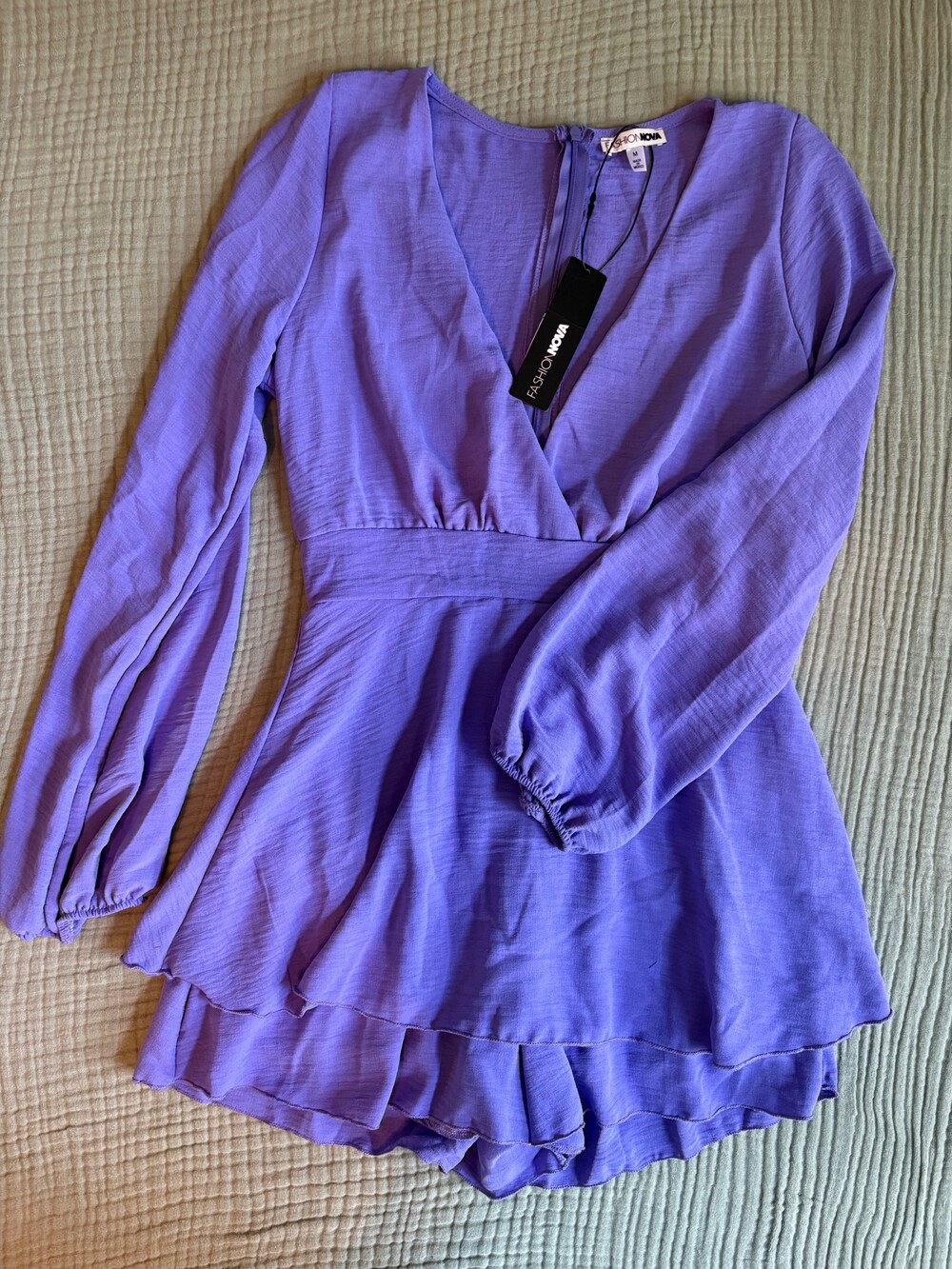 Fashion Nova Moment In Time Long Sleeve Romper Size M Periwinkle